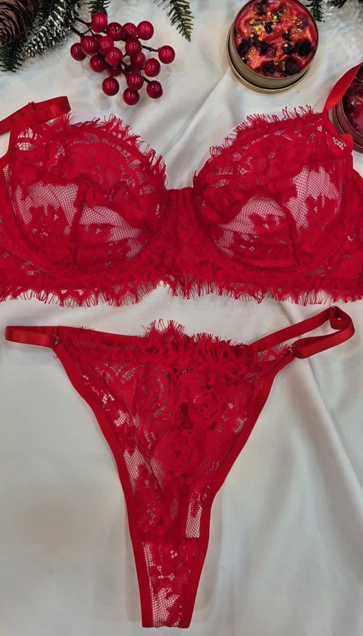 Lüks Kırmızı Dantel Sütyen Takımı