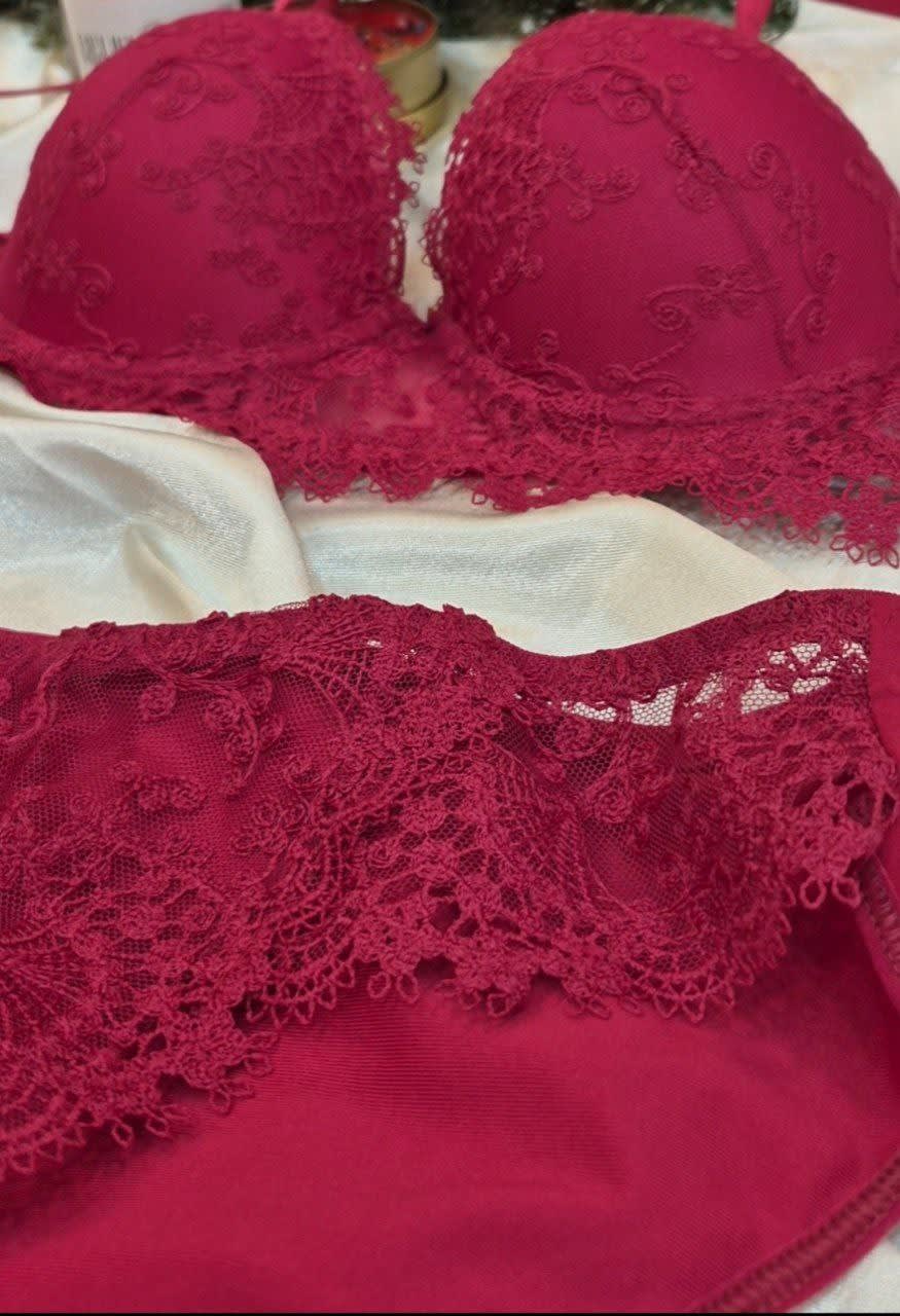 Lüks Bordo Destekli (Dolgulu) Dantel Sütyen Takımı